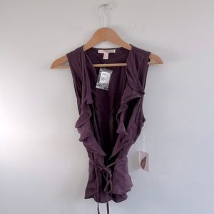 New Forever 21 Plunge Neck Wrap Blouse with Ruffle Detail